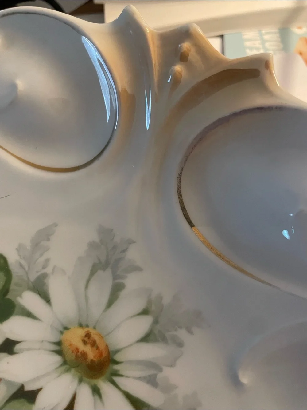Antique German Porcelain Daisy Deep Serving Bowl 10.5” Marked Germany